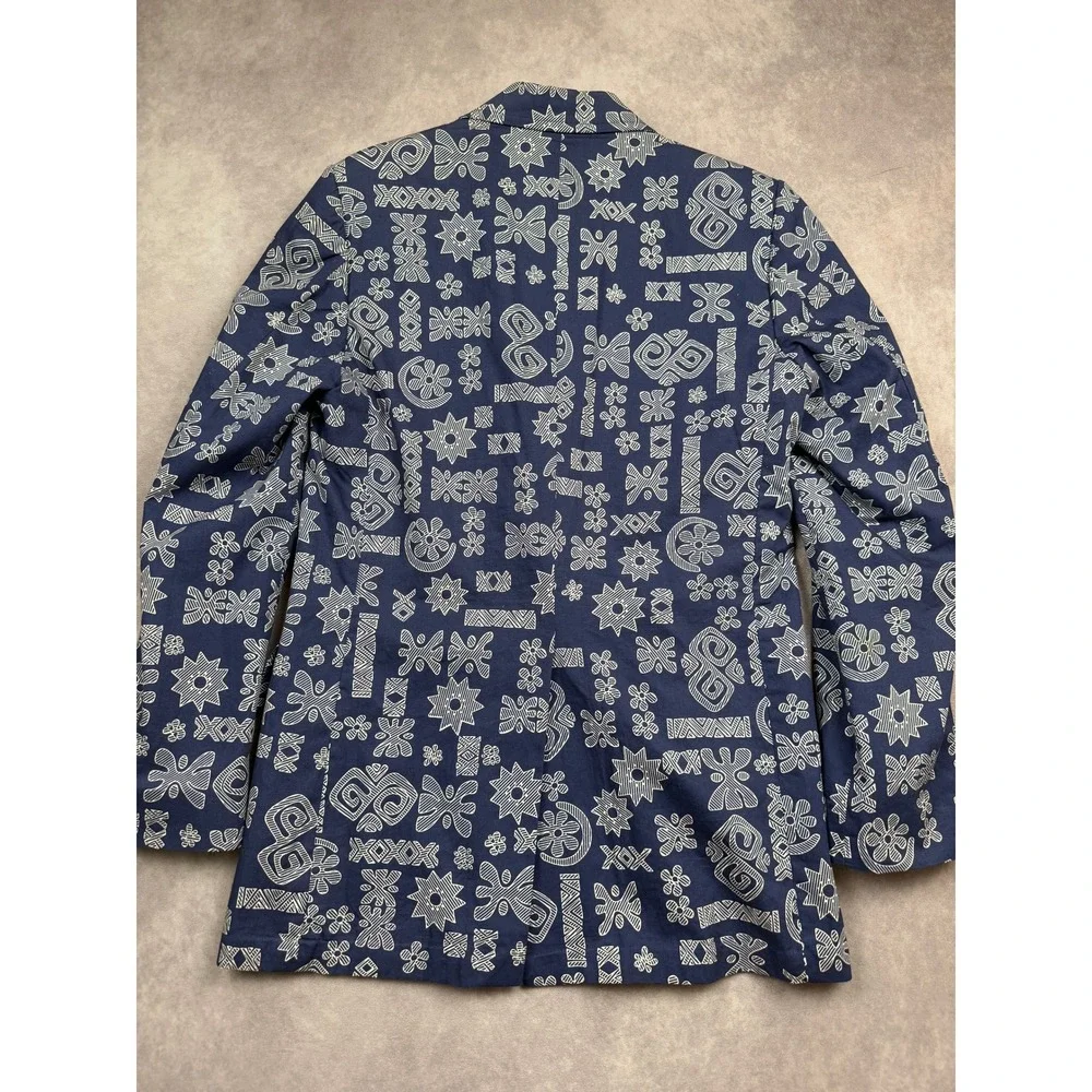 VTG Tori Richard Honolulu Indigo Blue Tribal Print Cotton Blazer Jacket N/S HK